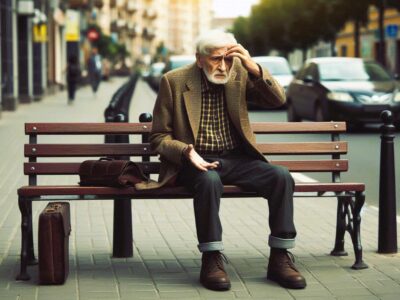 Anciano perdido en un banco